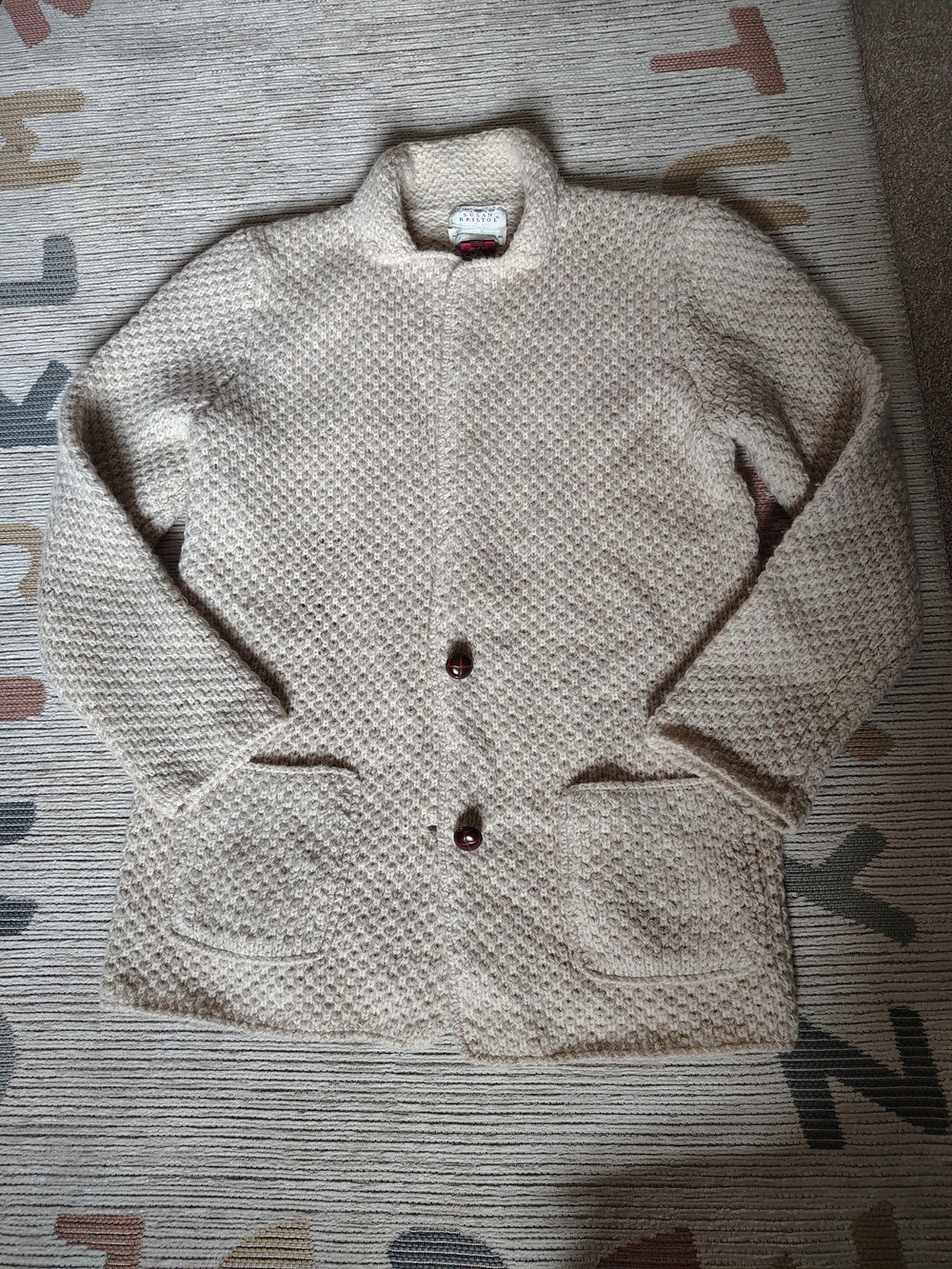 Susan Bristol 100% Shetland Wool Cream Textured Button-Front Cardigan Small
